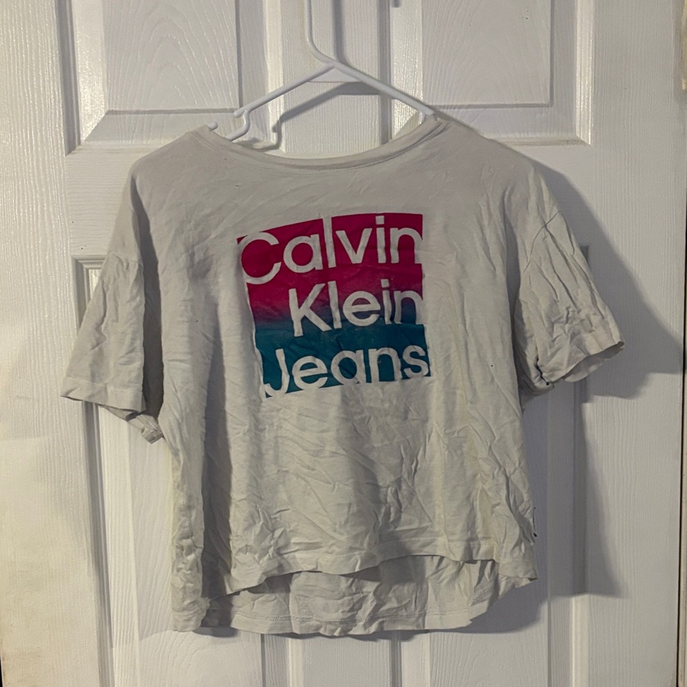 Calvin Klein White Tee with Pink and Blue Logo